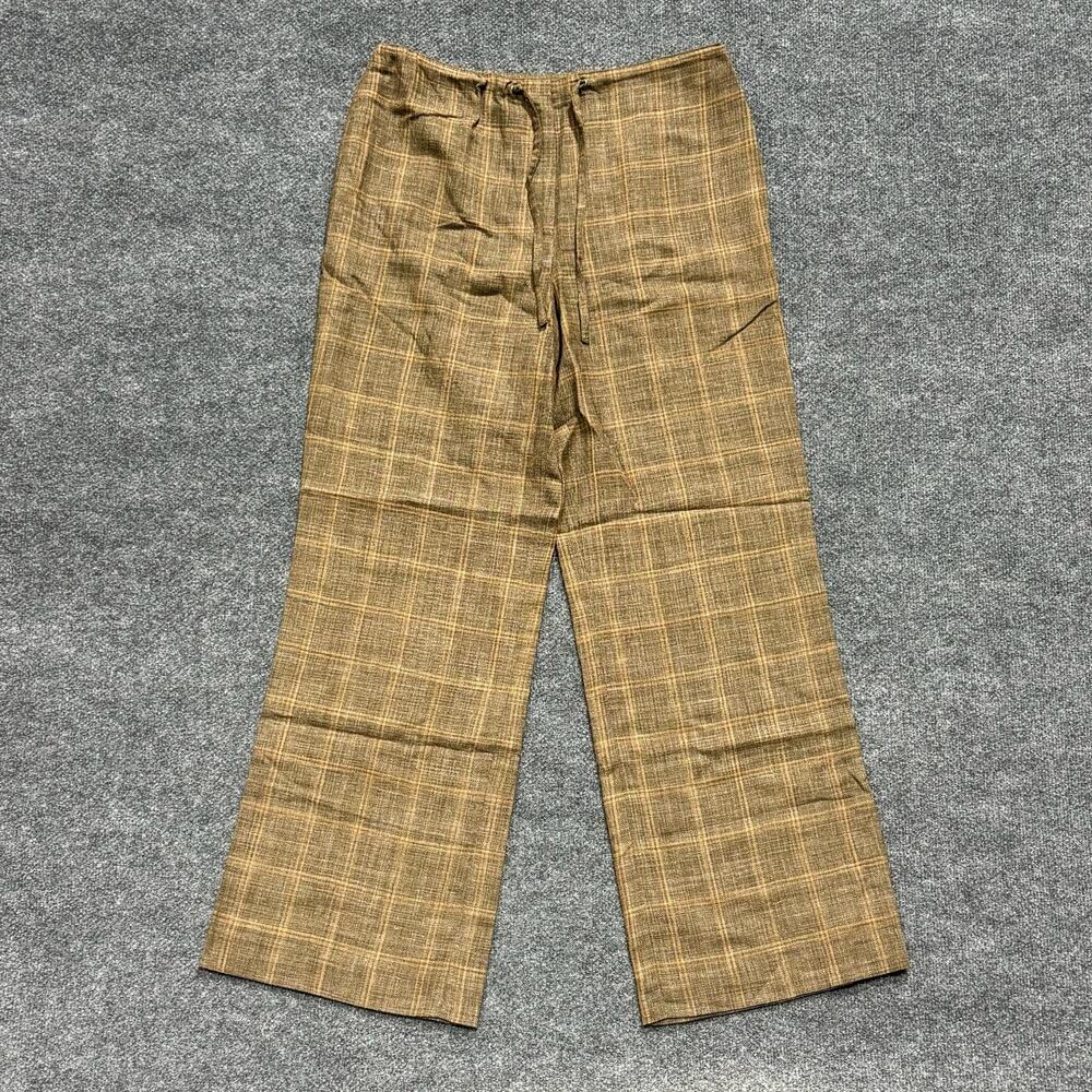 Anne Klein Pants Womens 12 Brown Plaid Tweed Drawstring Waist Dress Trousers